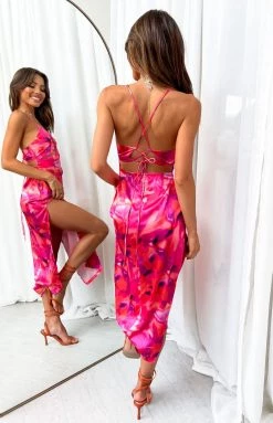 BB Exclusive Dresses Ciara Pink Maxi Satin Dress