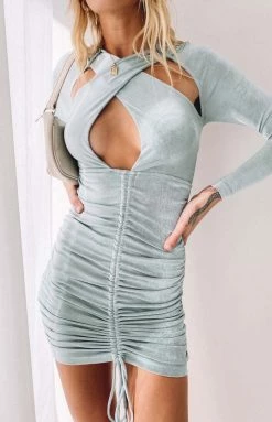 Beginning Boutique Dresses City Girl Ruched Mini Dress Slate