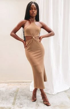 Beginning Boutique Claudia Halter Knit Midi Dress Brown Dresses