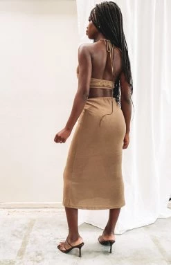 Beginning Boutique Claudia Halter Knit Midi Dress Brown Dresses