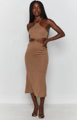Beginning Boutique Claudia Halter Knit Midi Dress Brown Dresses