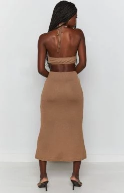 Beginning Boutique Claudia Halter Knit Midi Dress Brown Dresses