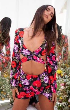 BB Exclusive Bottoms Clea Red Floral Mini Skirt