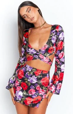 BB Exclusive Bottoms Clea Red Floral Mini Skirt