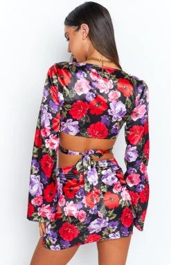 BB Exclusive Bottoms Clea Red Floral Mini Skirt