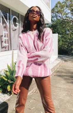 Beginning Boutique Outerwear Clemence Oversized Knitted Sweater Pink