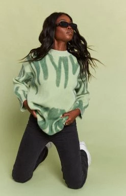 Beginning Boutique Clemence Oversized Knitted Sweater Green Outerwear