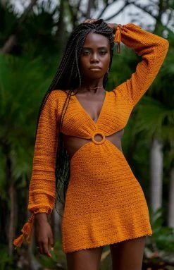 BB Exclusive Cleo Crochet Dress Mustard