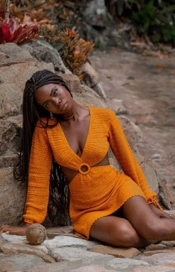 BB Exclusive Cleo Crochet Dress Mustard