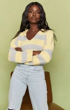 Beginning Boutique Outerwear College Striped Hooded Jumper Yellow