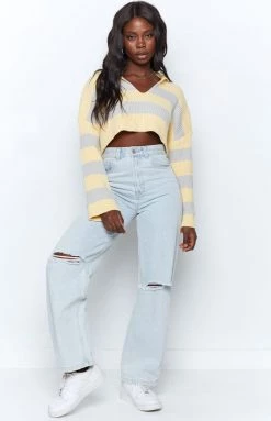 Beginning Boutique Outerwear College Striped Hooded Jumper Yellow