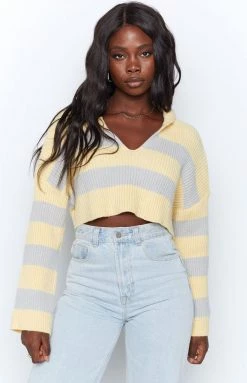 Beginning Boutique Outerwear College Striped Hooded Jumper Yellow