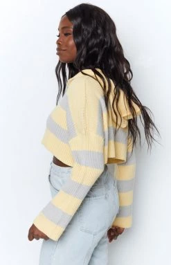 Beginning Boutique Outerwear College Striped Hooded Jumper Yellow