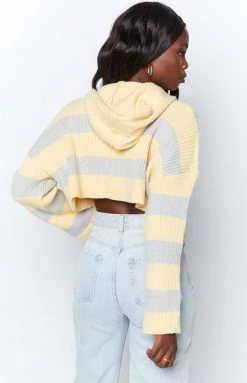 Beginning Boutique Outerwear College Striped Hooded Jumper Yellow