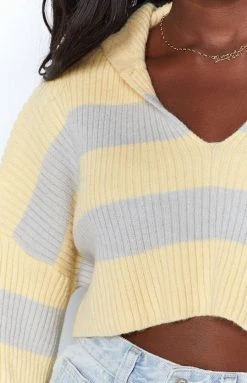 Beginning Boutique Outerwear College Striped Hooded Jumper Yellow