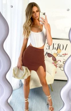 Beginning Boutique Connie Chocolate Knit Mini Skirt