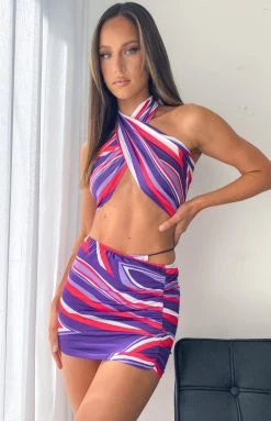 Beginning Boutique Cool Toned Halter Top Purple Tops