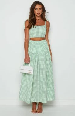 BB Exclusive Bottoms Cosmos Maxi Skirt Green Gingham