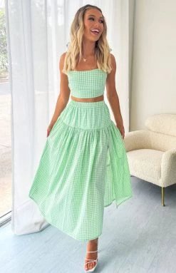BB Exclusive Bottoms Cosmos Maxi Skirt Green Gingham