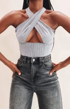 Tops Lioness Crossroads Top Houndstooth Black And White