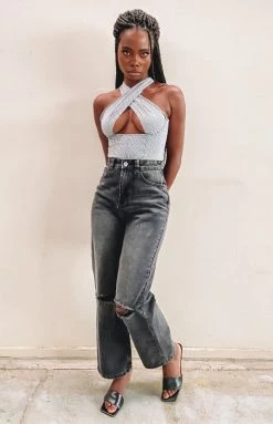 Tops Lioness Crossroads Top Houndstooth Black And White