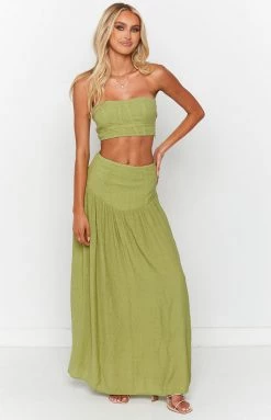 Beginning Boutique New Dalila Green Midi Skirt