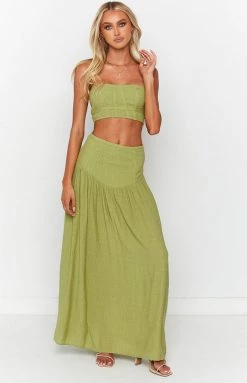 Beginning Boutique New Dalila Green Midi Skirt