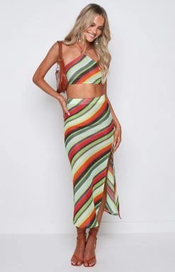 Beginning Boutique Bottoms Dalta Green Striped Skirt