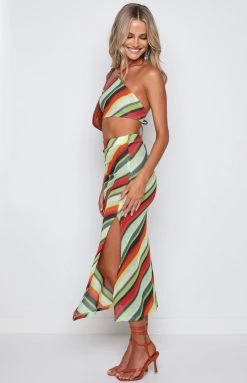 Beginning Boutique Bottoms Dalta Green Striped Skirt