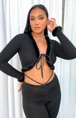 Beginning Boutique Darlah Black Tie Up Cardi Tops