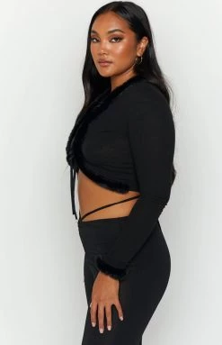 Beginning Boutique Darlah Black Tie Up Cardi Tops