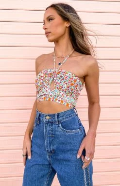 Beginning Boutique Davis Multi Floral Halter Top