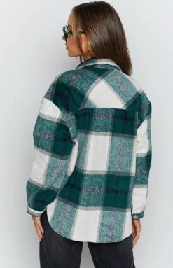 Beginning Boutique Dazed Nights Tartan Shirt Jacket Green