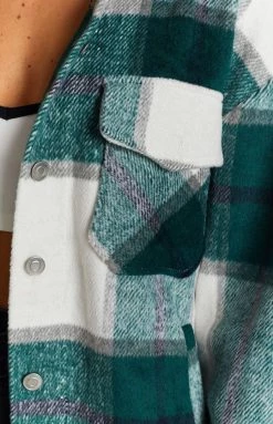 Beginning Boutique Dazed Nights Tartan Shirt Jacket Green