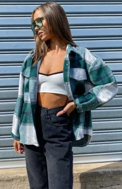 Beginning Boutique Dazed Nights Tartan Shirt Jacket Green