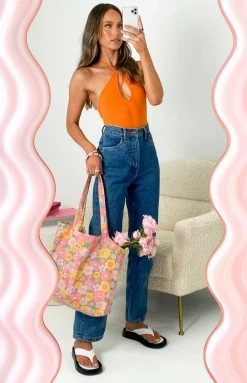 BB Exclusive Debbie Orange Halter Bodysuit Tops