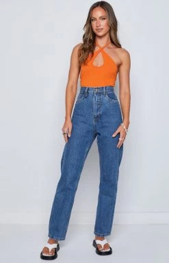 BB Exclusive Debbie Orange Halter Bodysuit Tops