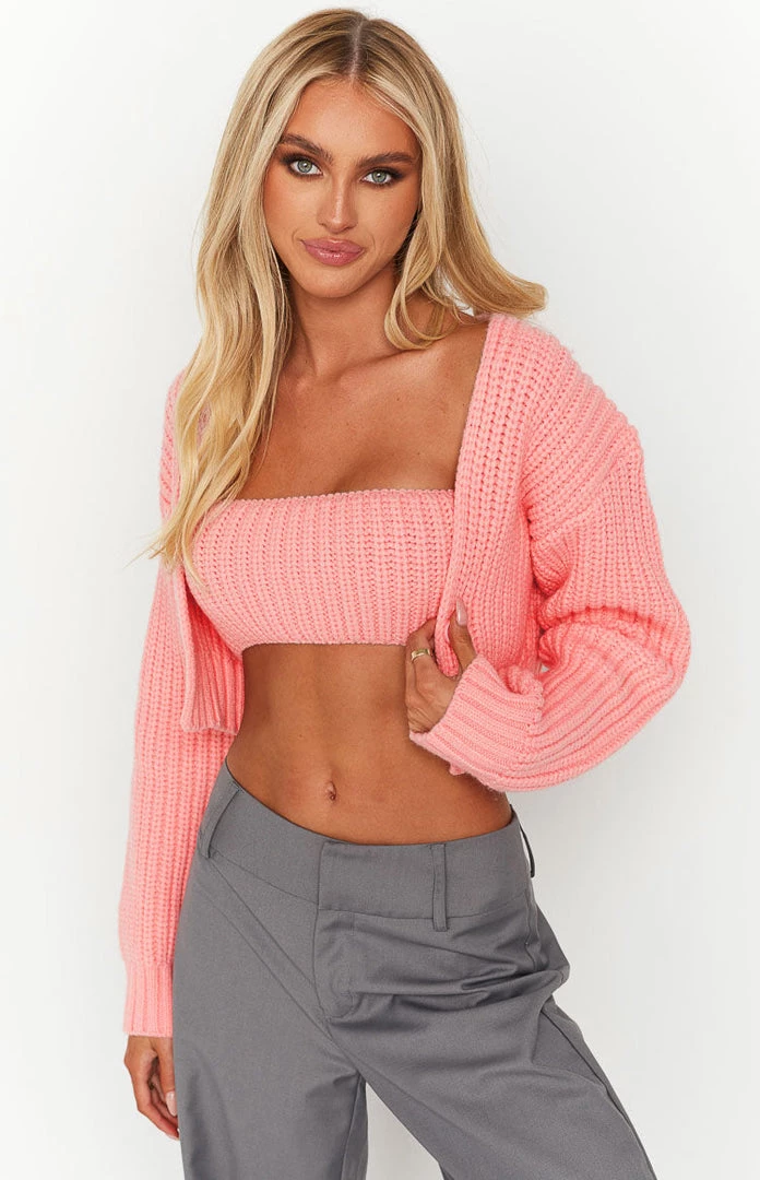 BB Exclusive Debbie Pink Chunky Knit Cardigan 3 BB Exclusive Debbie Pink Chunky Knit Cardigan