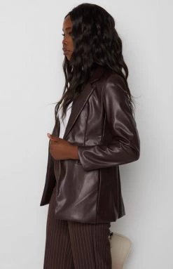 Beginning Boutique Deep Down PU Blazer Brown Outerwear