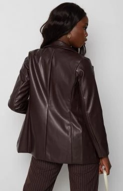 Beginning Boutique Deep Down PU Blazer Brown Outerwear