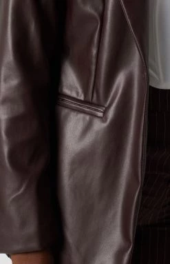 Beginning Boutique Deep Down PU Blazer Brown Outerwear