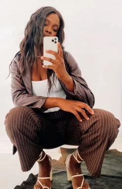 Beginning Boutique Deep Down PU Blazer Brown Outerwear