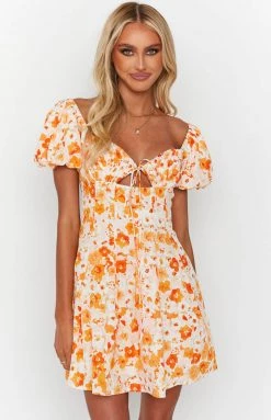Beginning Boutique New Deja Orange Floral Print Mini Dress
