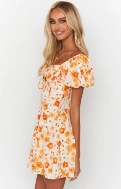 Beginning Boutique New Deja Orange Floral Print Mini Dress