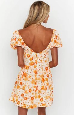 Beginning Boutique New Deja Orange Floral Print Mini Dress