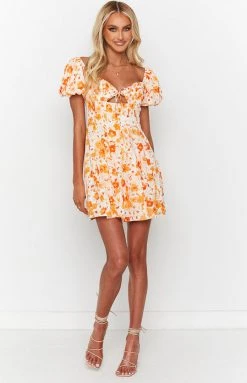 Beginning Boutique New Deja Orange Floral Print Mini Dress