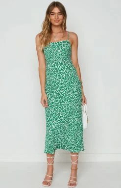 BB Exclusive Dresses Delphine Green Floral Midi Dress