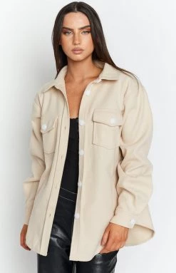 Beginning Boutique Denver Cream Shacket Outerwear