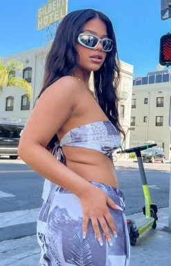 BB Exclusive Tops Dianna Mono Print Mesh Scarf Top