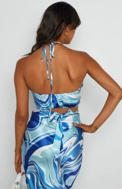 Beginning Boutique Cocktail Dresses Dobyn Blue Printed Top